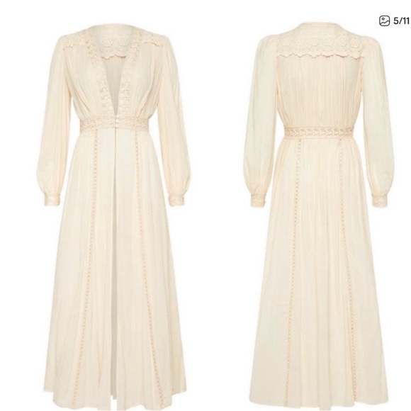 New Spell le gauze new Cream Lace-Trim Long Sleeve Maxi Duster small - Picture 2 of 5